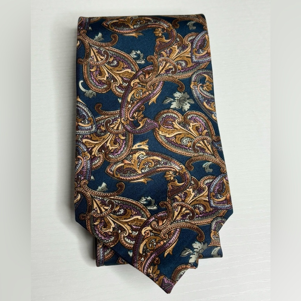 Christian Dior Necktie Gold Monsieur Silk Paisley Hand Finished Woven USA Made